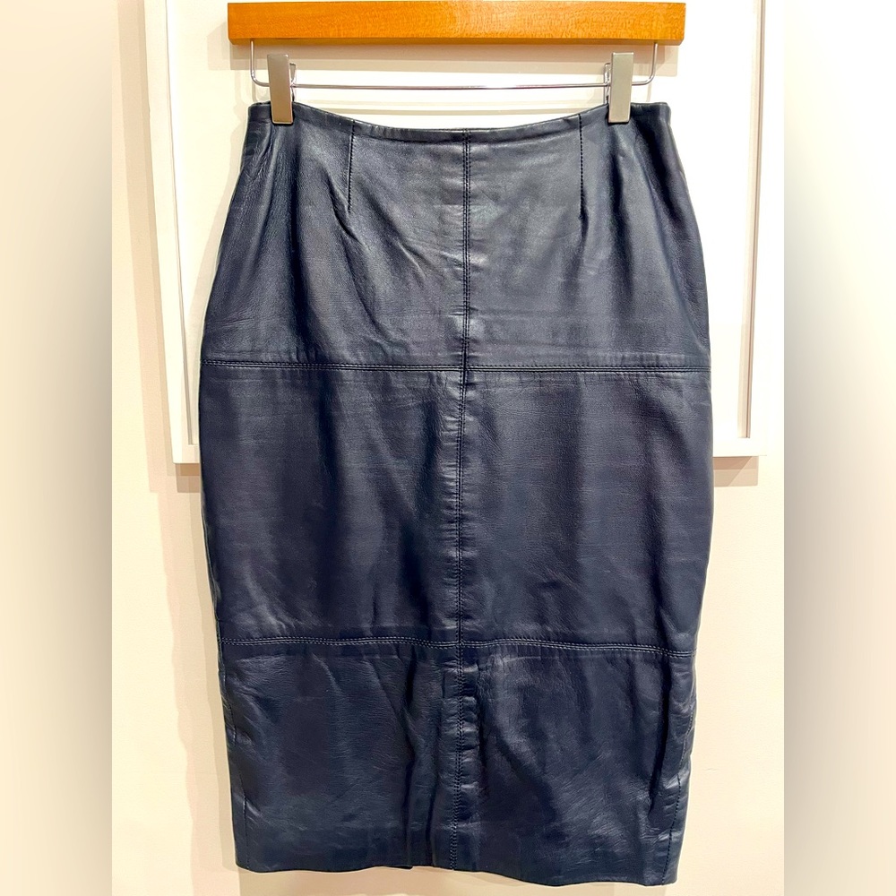 Asilio The Label - Navy Blue Leather Pencil Skirt